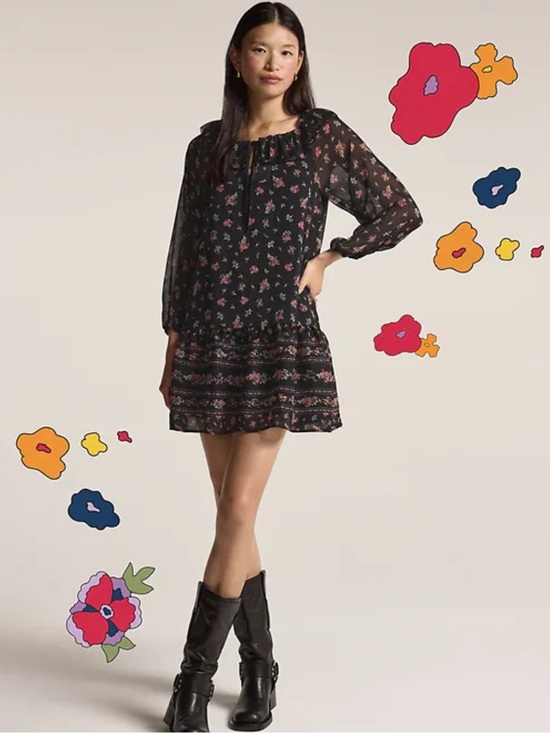 Old Navy x Anna Sui Dresses & Skirts - Old Navy X Anna Sui Chiffon Tiered Ruffle Mini Dress Size XXL Dark Floral Boho